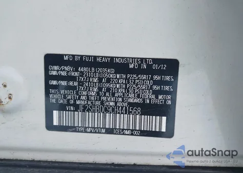 2012 Subaru Forester 2.5X Premium from USA, damaged, VIN JF2SHBDC9CH441568